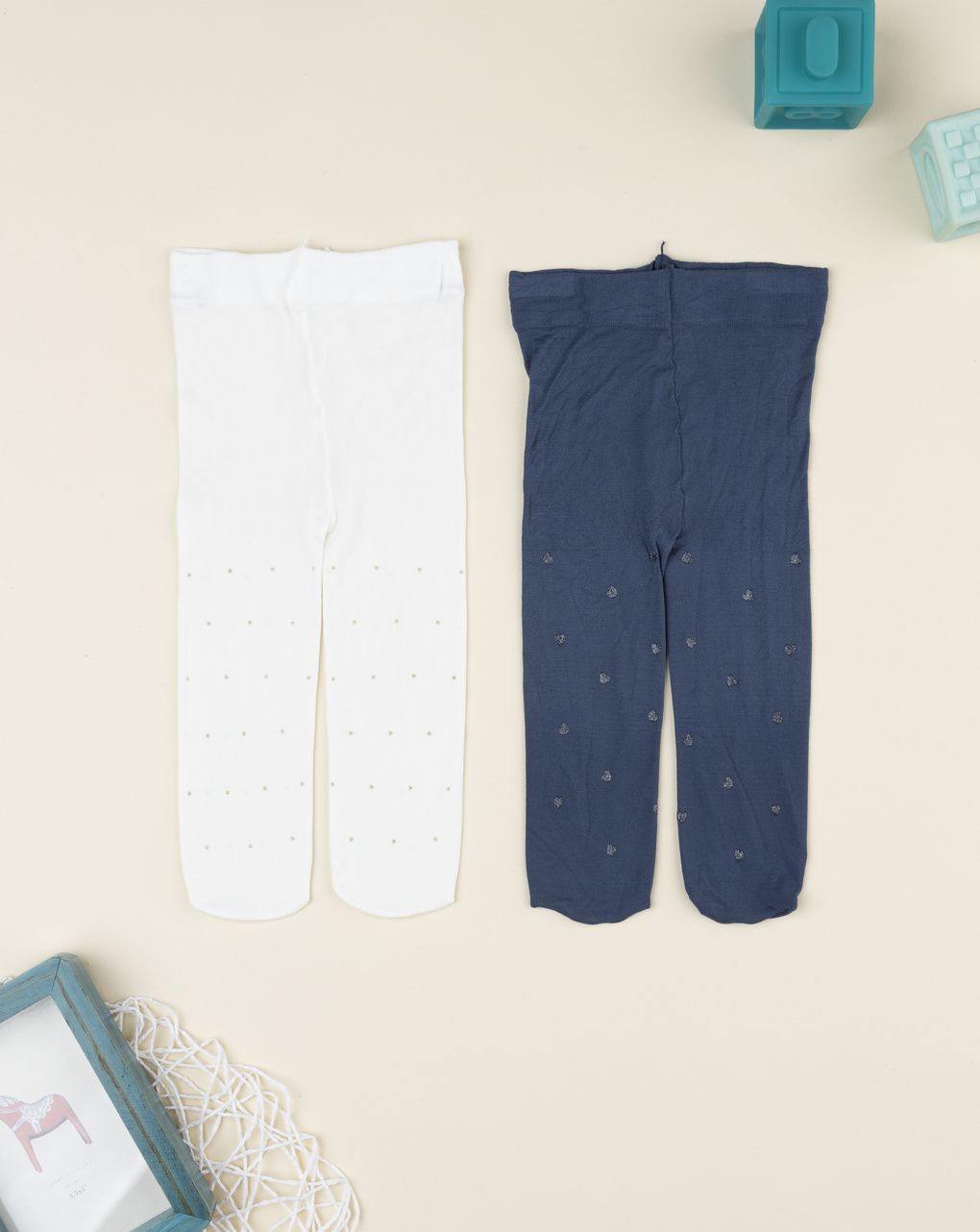 Pack 2 collant microfibra bimba blu/bianco