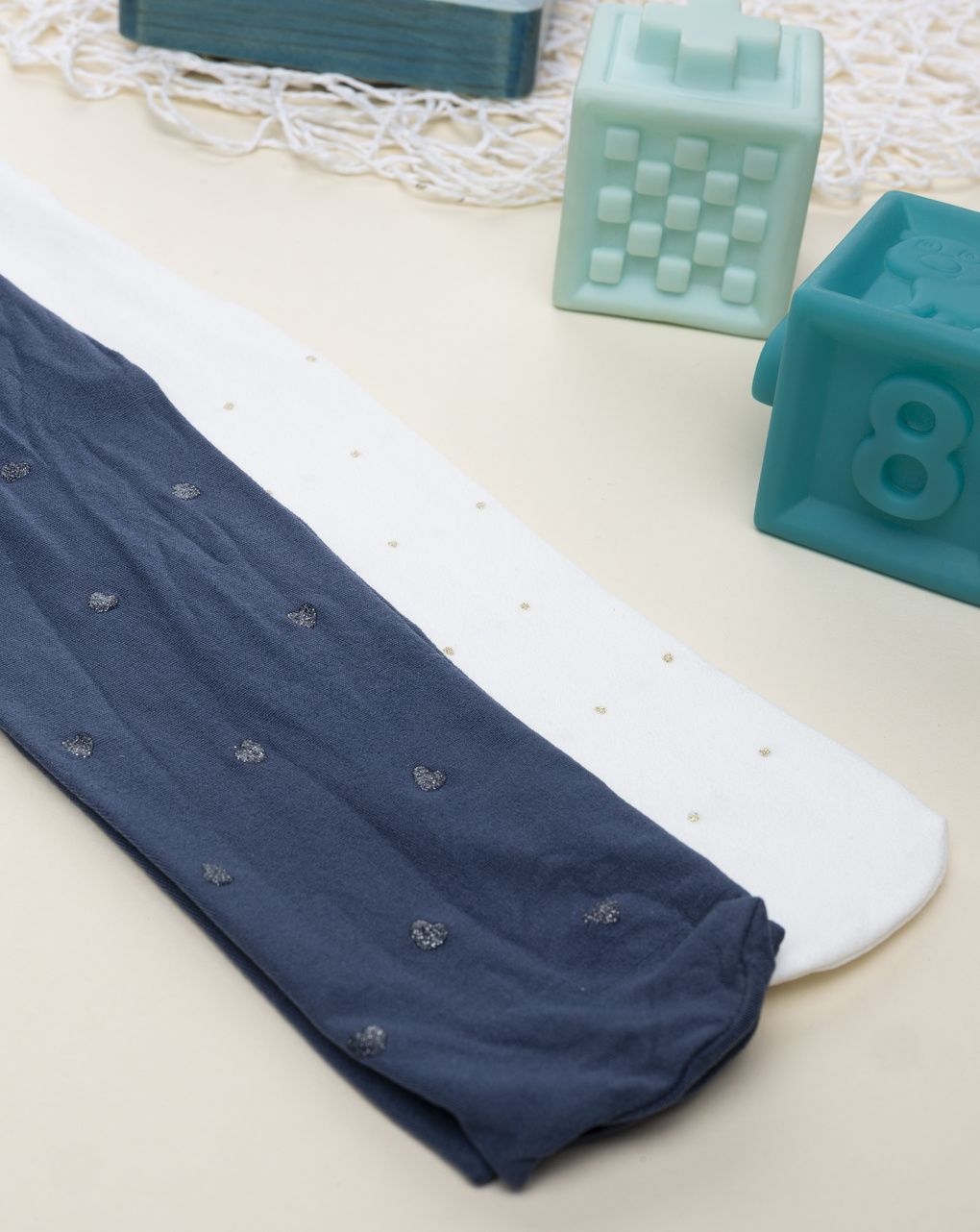 Pack 2 collant microfibra bimba blu/bianco