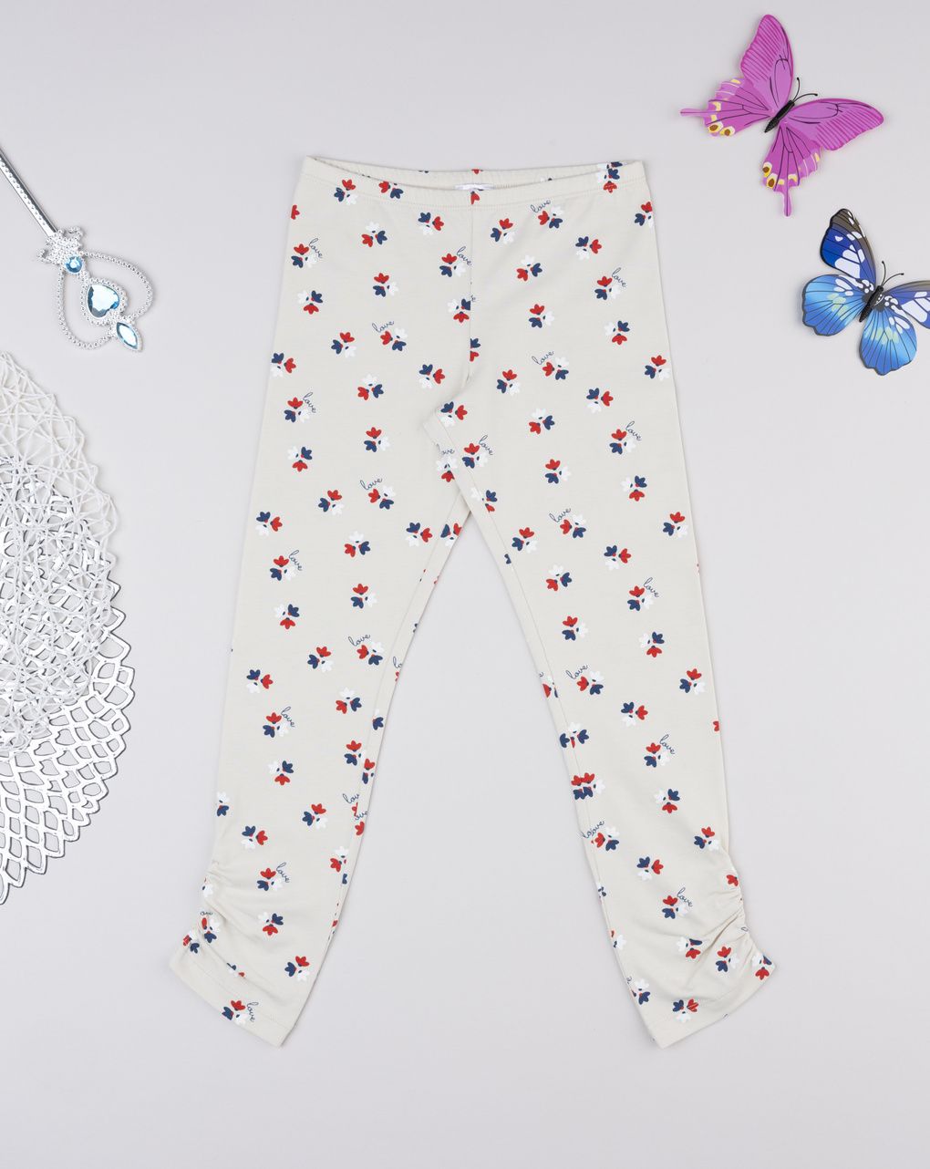 Legging bambina beige fiori allover