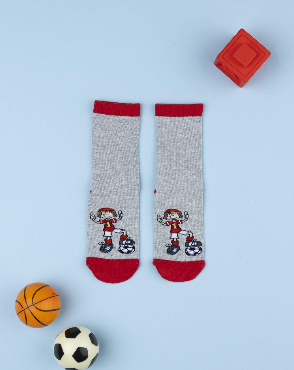 Antiscivolo bimbo grigio/rosso soccer