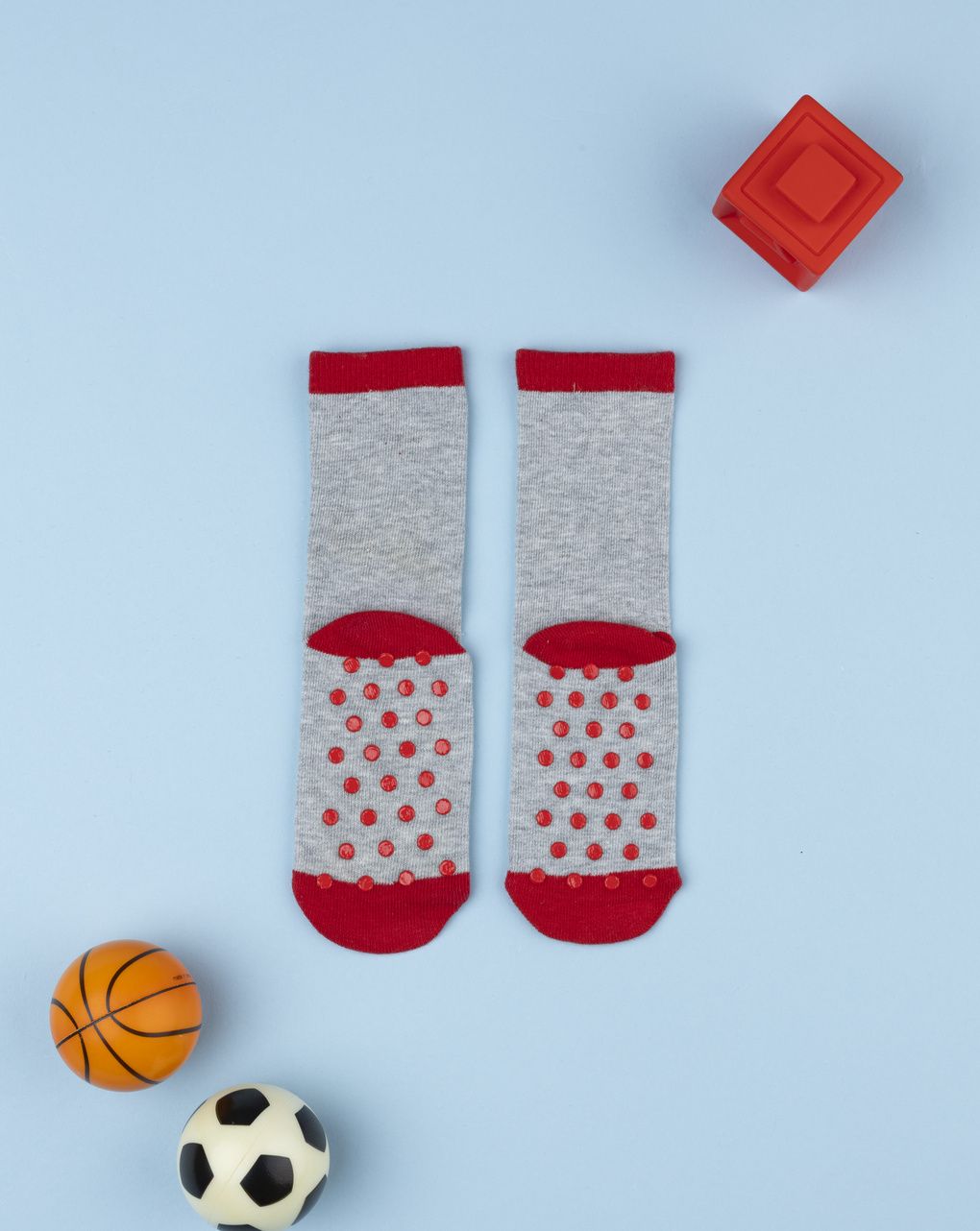 Antiscivolo bimbo grigio/rosso soccer