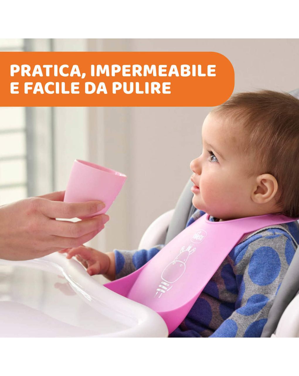 Bavaglino in silicone rosa 6m+ facile da arrotolare – chicco