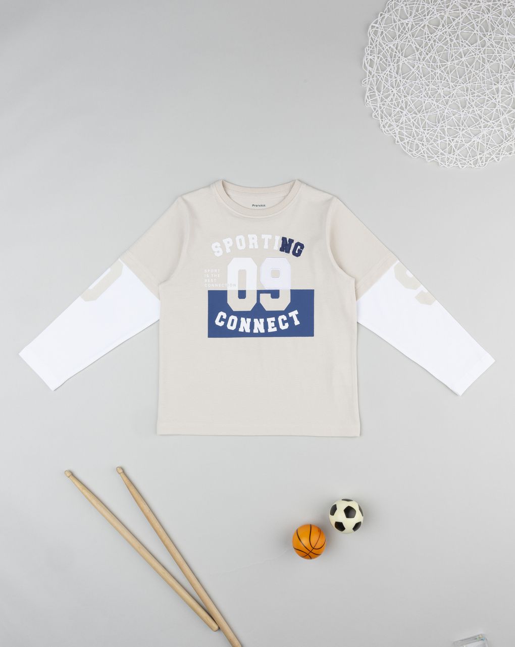 T-shirt beige bambino finto doppio