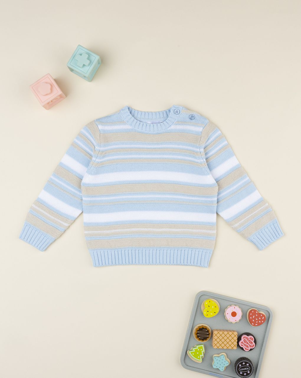 Maglia tricot bimbo rigata beige/azzurro