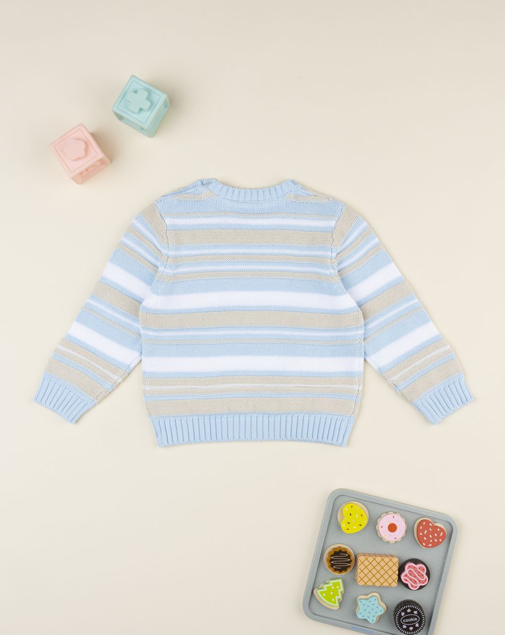 Maglia tricot bimbo rigata beige/azzurro