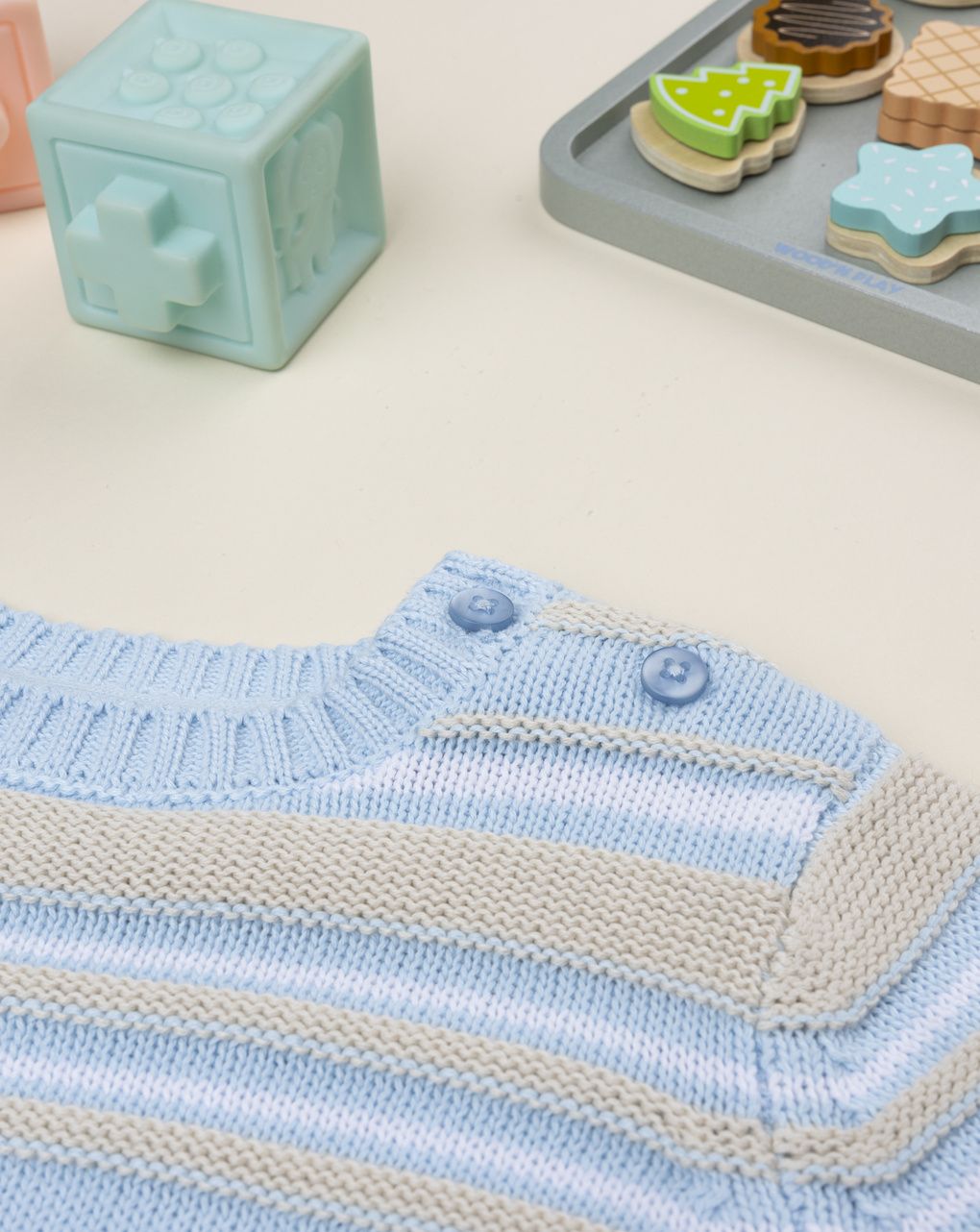 Maglia tricot bimbo rigata beige/azzurro