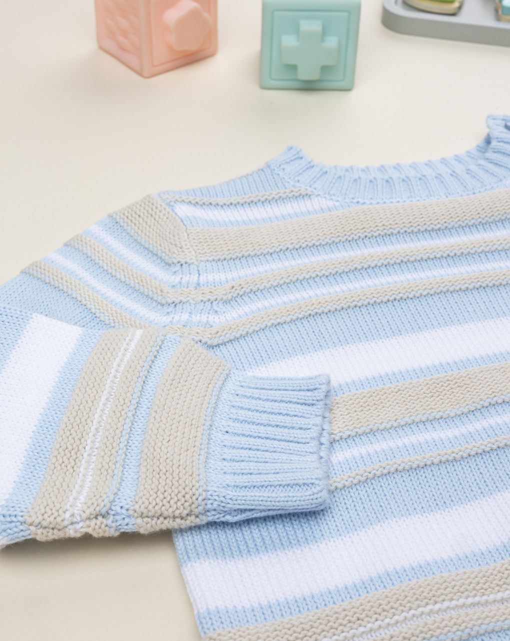 Maglia tricot bimbo rigata beige/azzurro