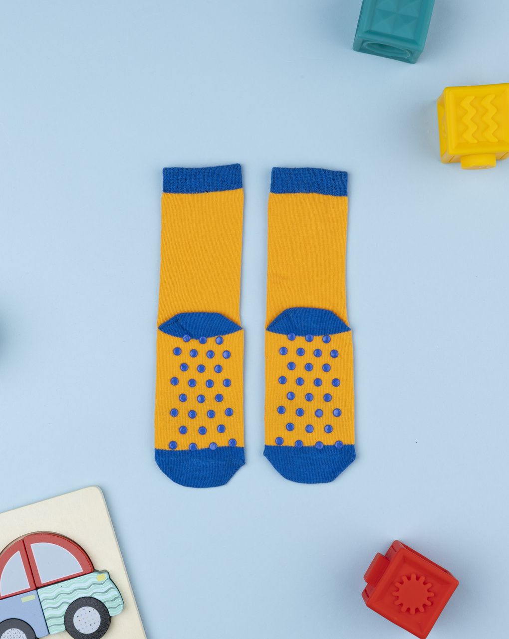 Antiscivolo bambino giallo/blu macchinina