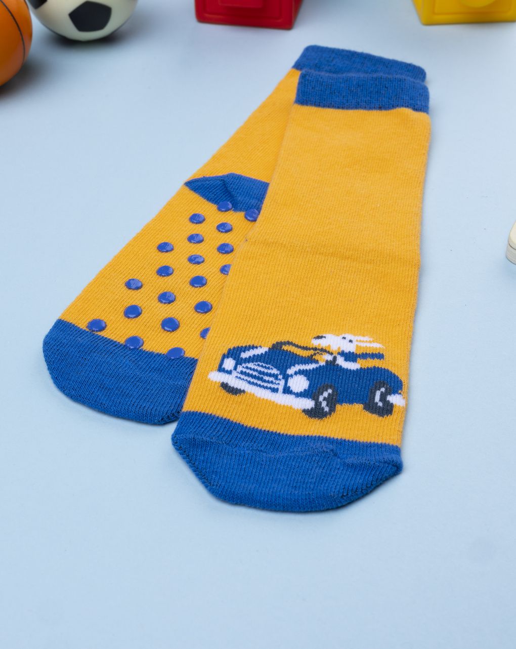 Antiscivolo bambino giallo/blu macchinina