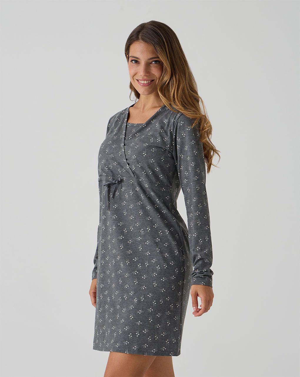 Camicia da notte allattamento grigia fiori allover