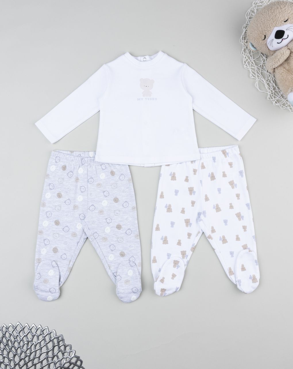 Pack 2 set orso neonato bianco/grigio