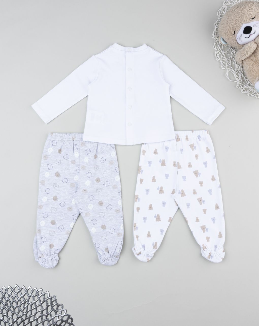 Pack 2 set orso neonato bianco/grigio