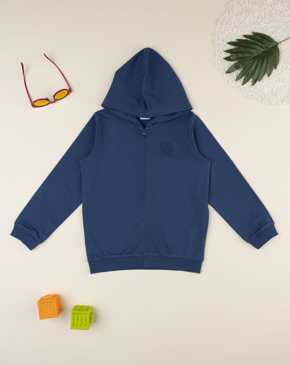 Felpa bambina blu cuore strass