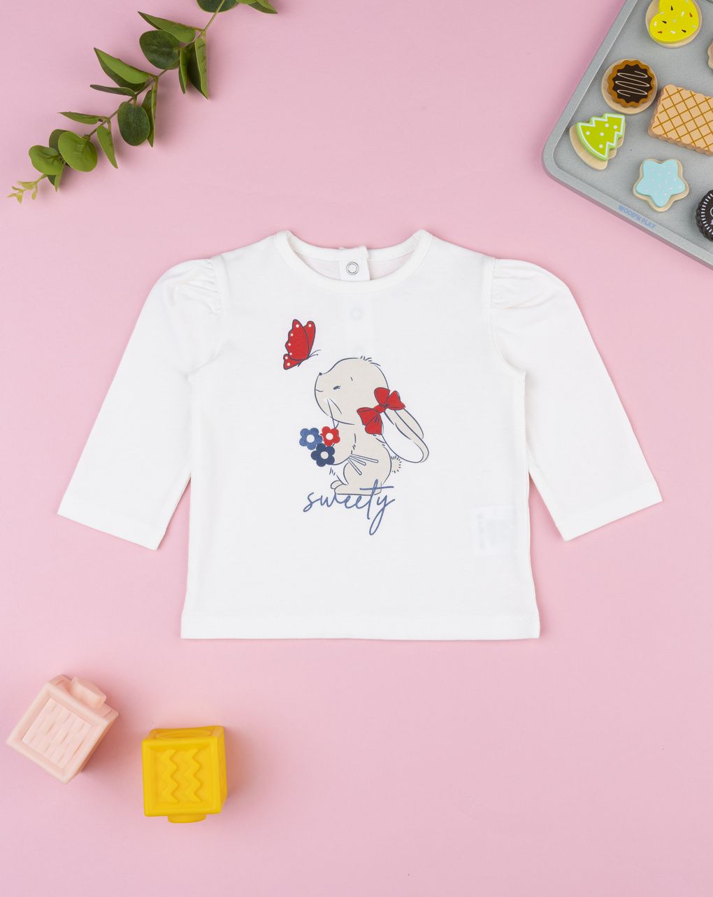 Maglia bimba bianca stampa coniglietto