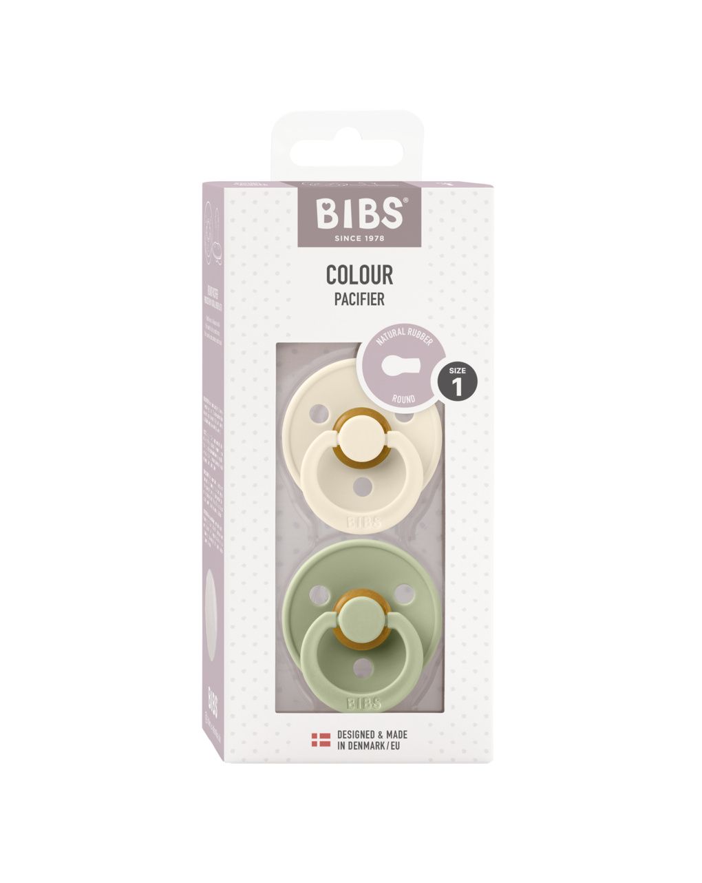 Set 2 ciucci colour tettarella tonda in gomma naturale 0/6 mesi - colore salvia/avorio - bibs