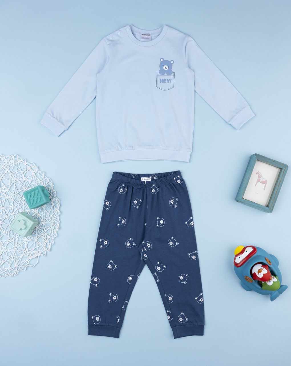 Pigiama due pezzi bimbo azzurro/blu orsi