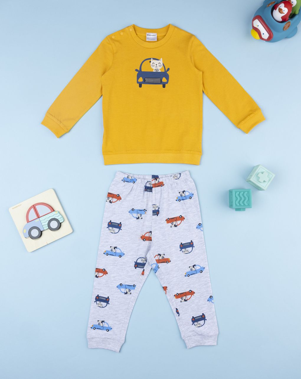 Pigiama 2 pezzi bimbo giallo/grigio car
