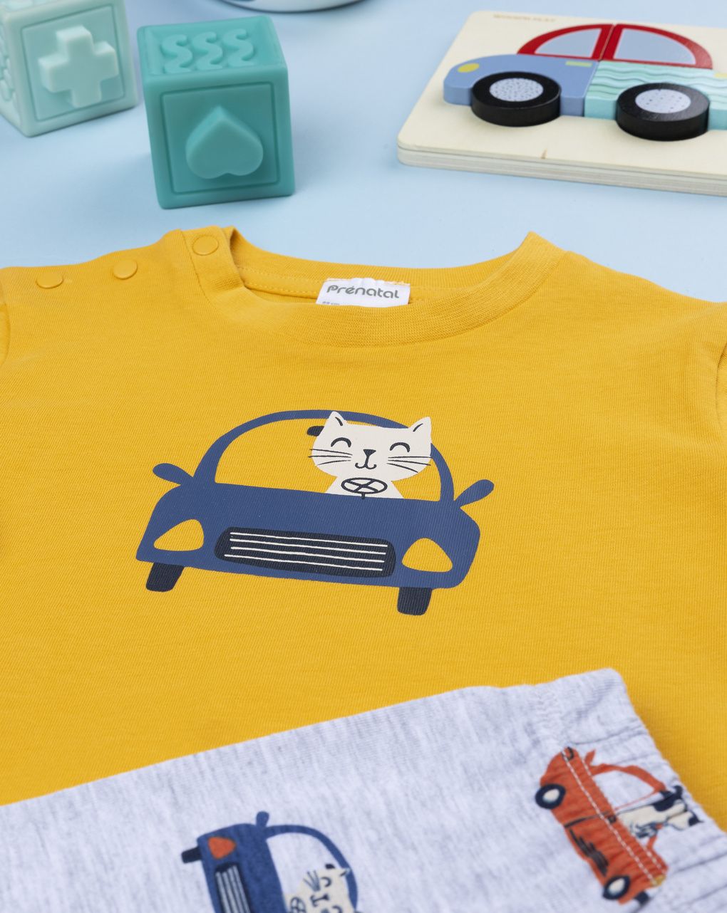 Pigiama 2 pezzi bimbo giallo/grigio car