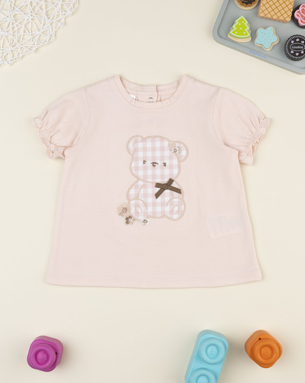 T-shirt bimba rosa patch orsetto