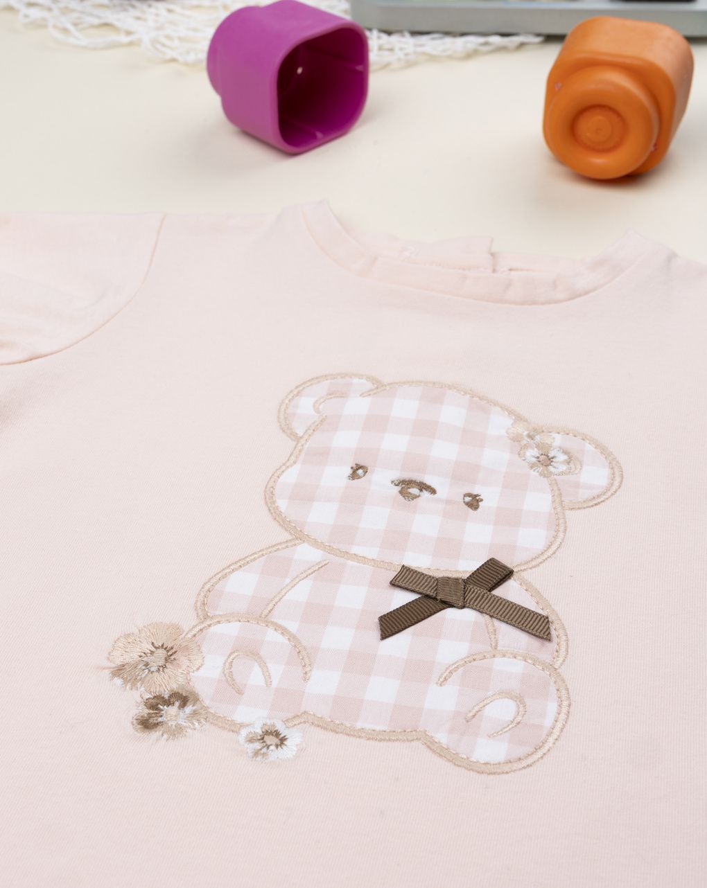 T-shirt bimba rosa patch orsetto