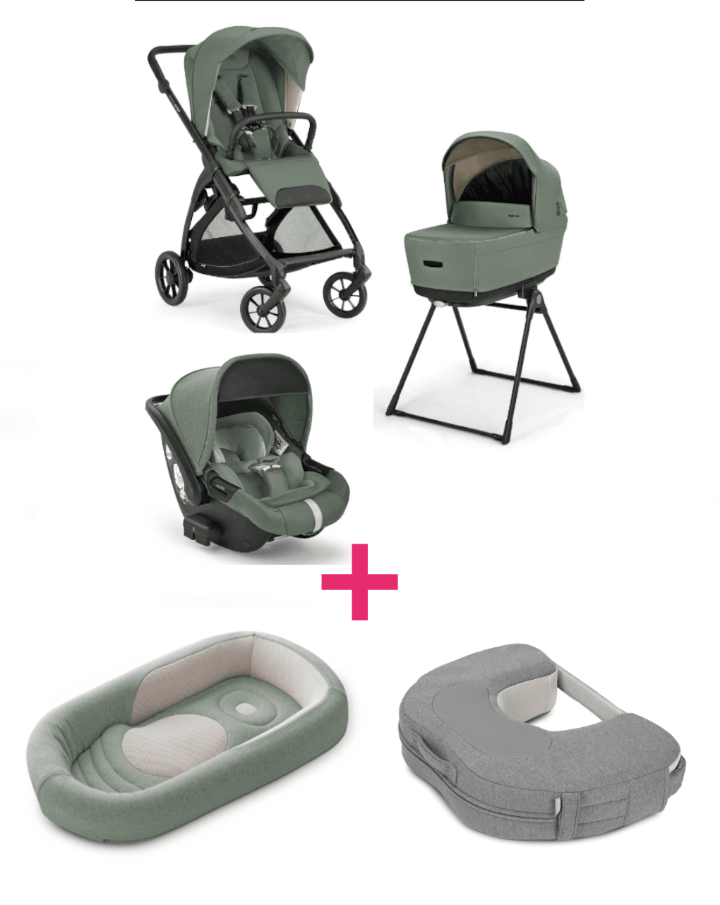 Trio inglesina system4 electa darwin recline murray green con telaio total black + welcome pod balance green + cuscino allattamento elysia™ harmony grey a un prezzo speciale