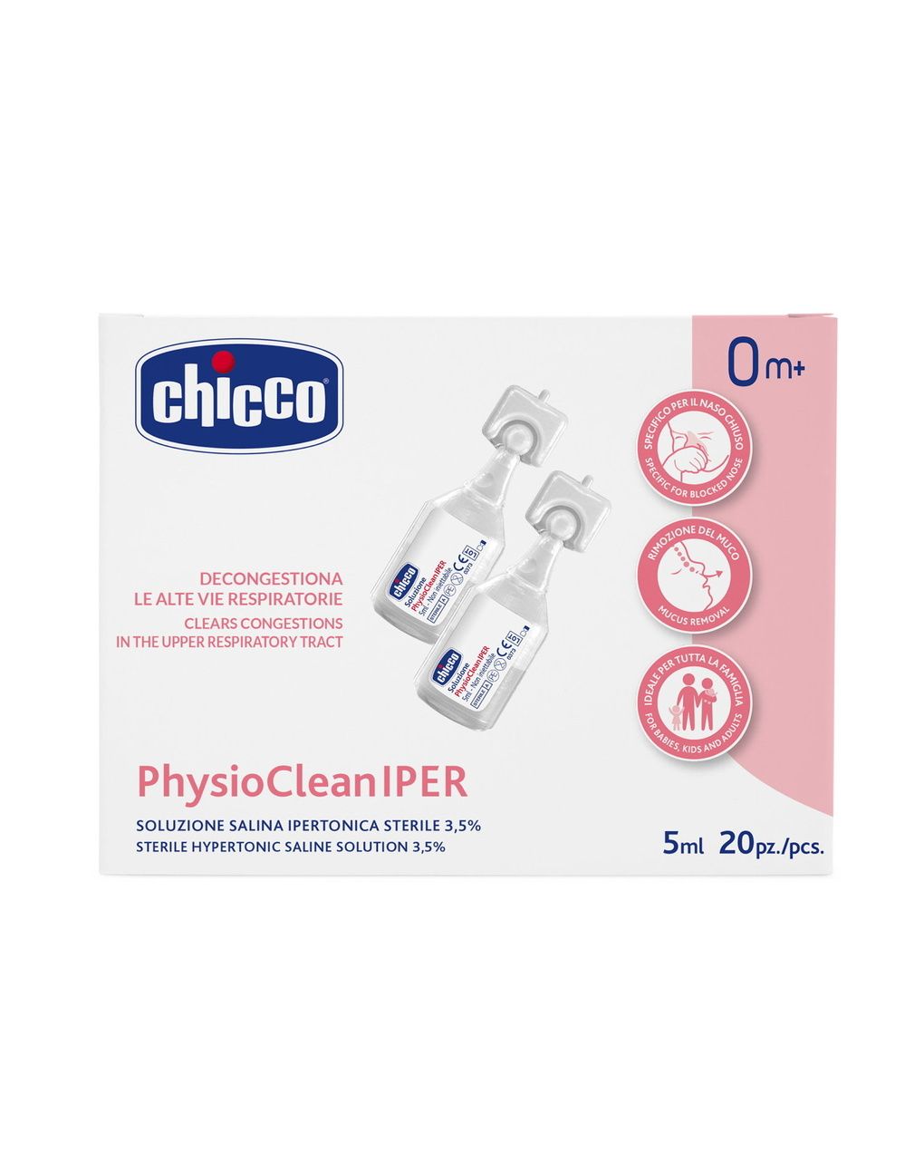 Soluzione ipertonica physioclean 20 pz 5ml - chicco