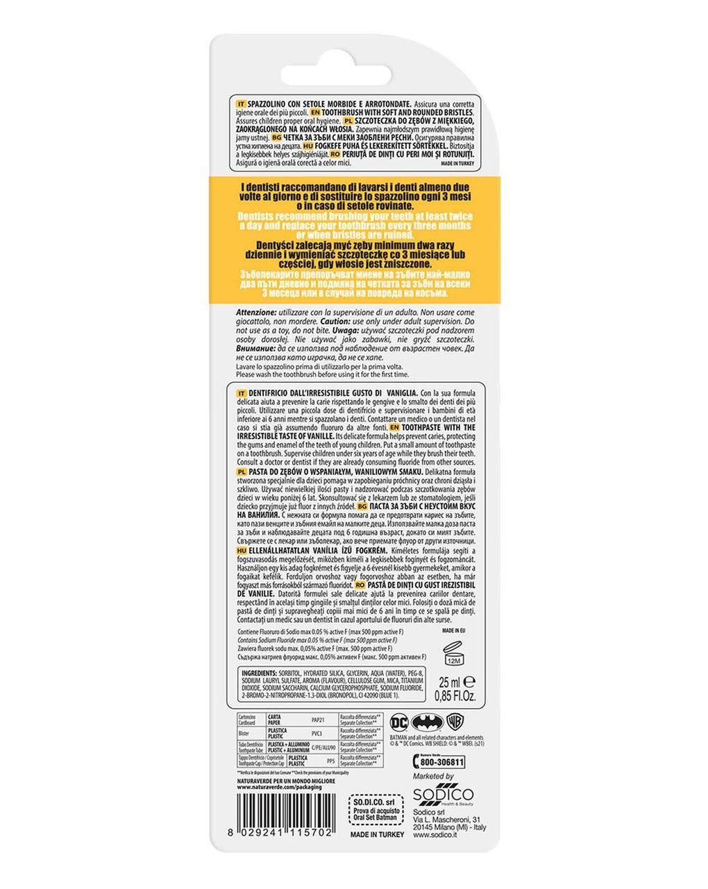 Kit oral care batman (dentifricio vaniglia 25ml + spazzolino) - naturaverde