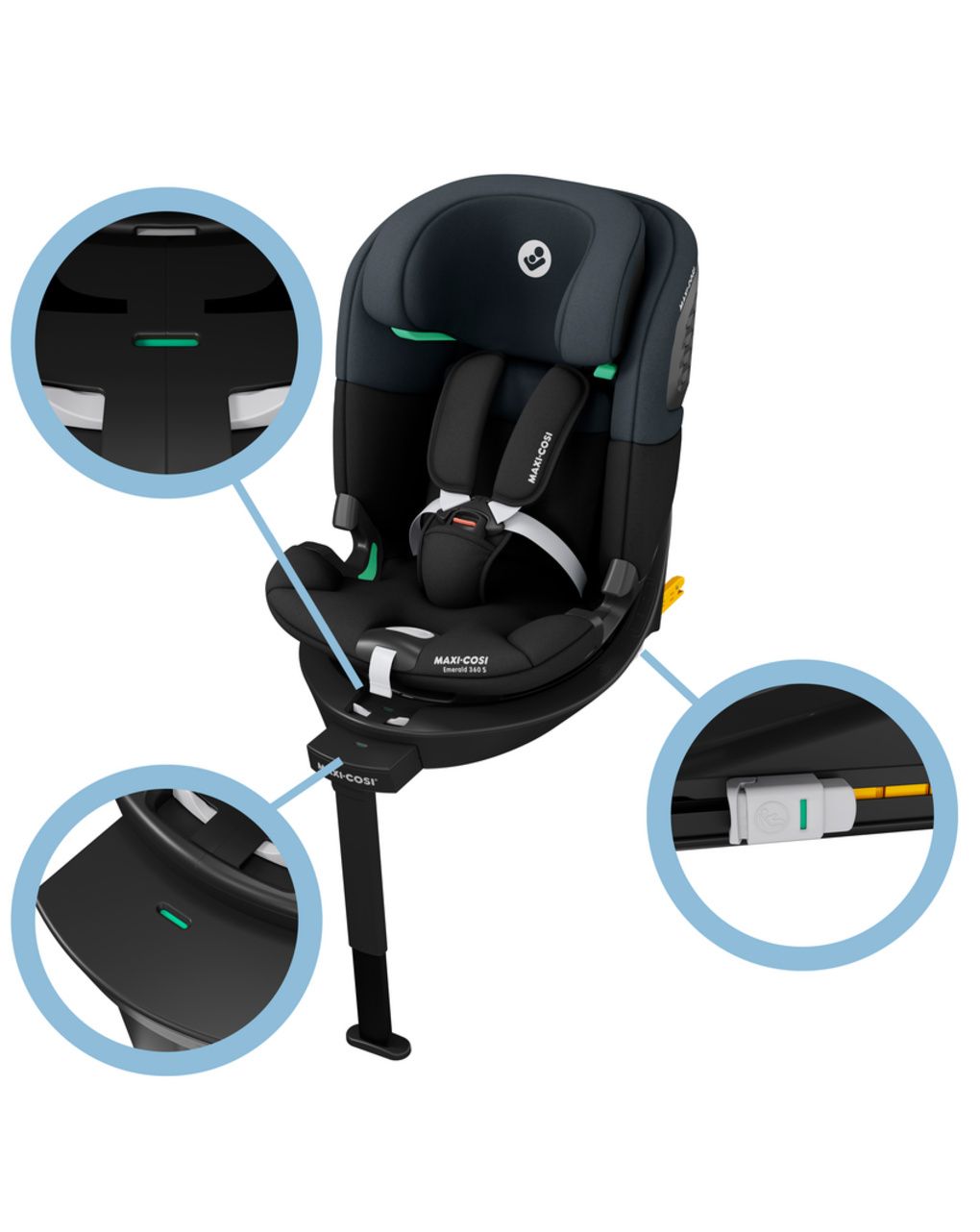 Seggiolino auto emerald 360 s i-size (40-150 cm) tonal black - maxi cosi