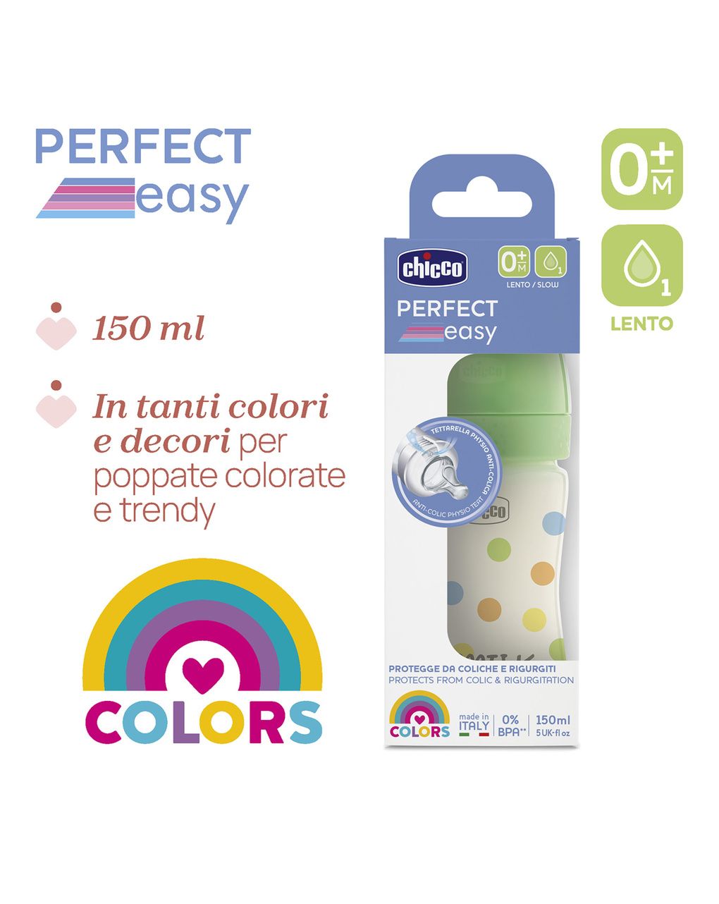 Biberon perfect easy 150ml in plastica verde - chicco