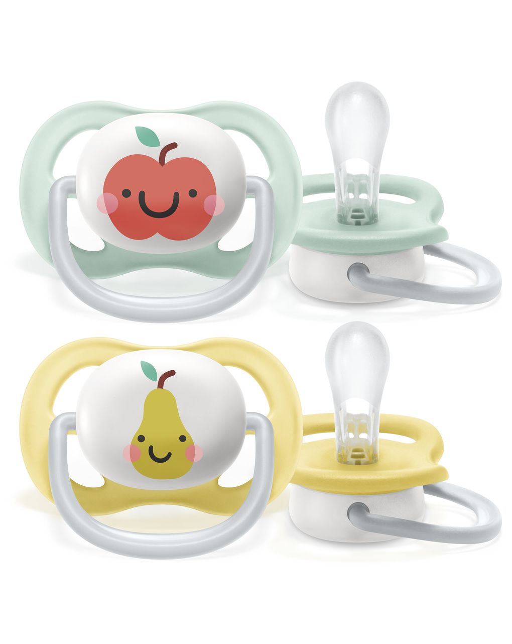 2 ciucci ultra air collection 0-6 mesi decorazione mela/pera - philips avent