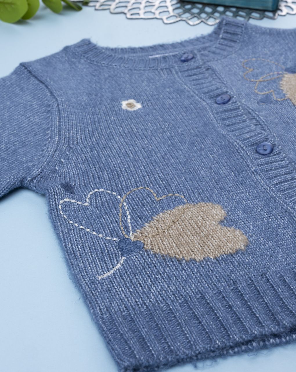 Maglione bambina blu denim con ricami