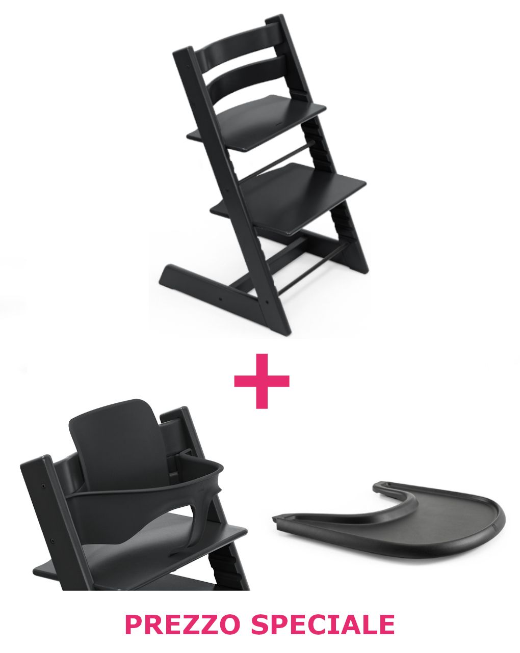 Tripp trapp® nero sedia + babyset + vassoio nero – personalizzabile – stokke®
