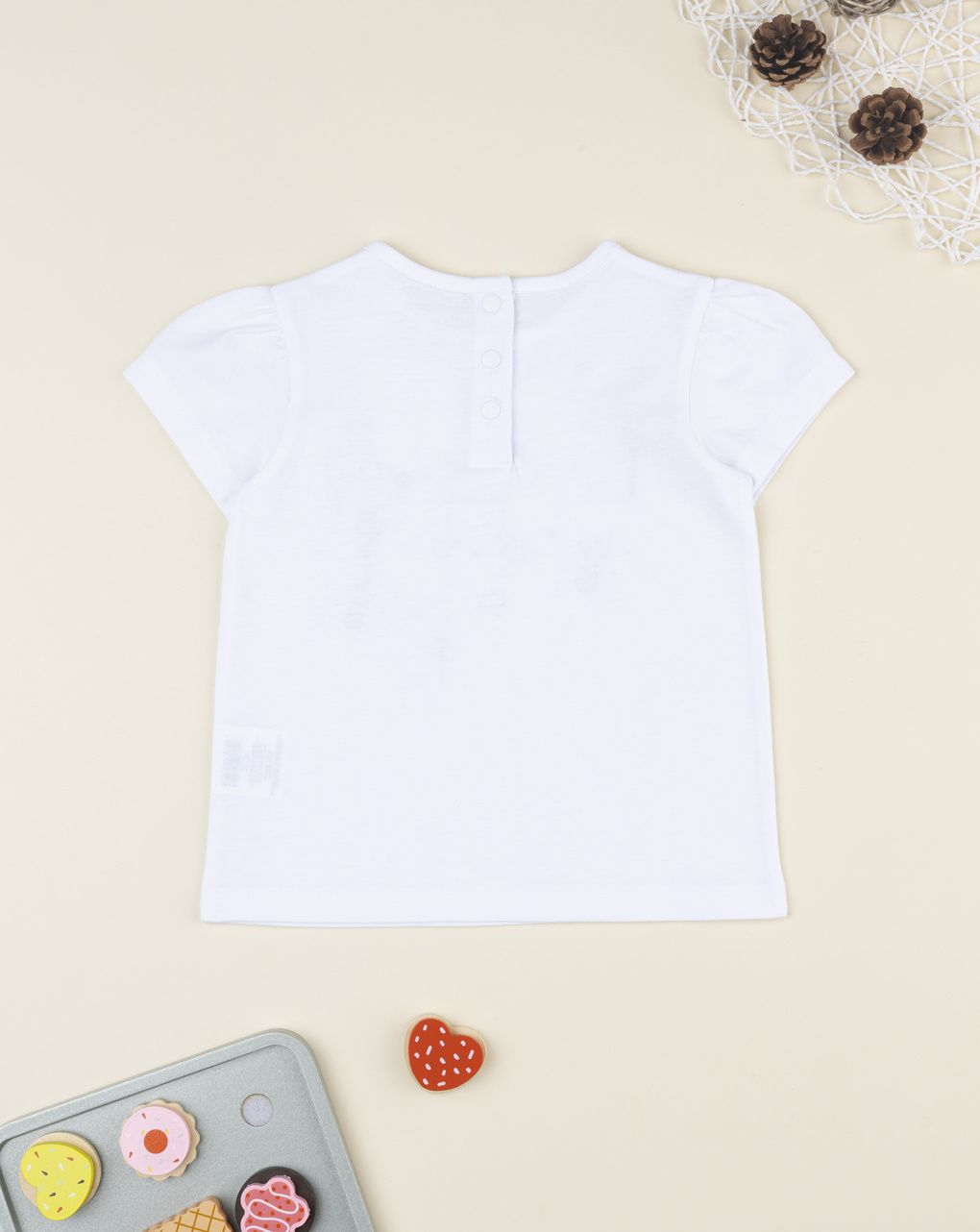 T-shirt bimba bianca stampa wood