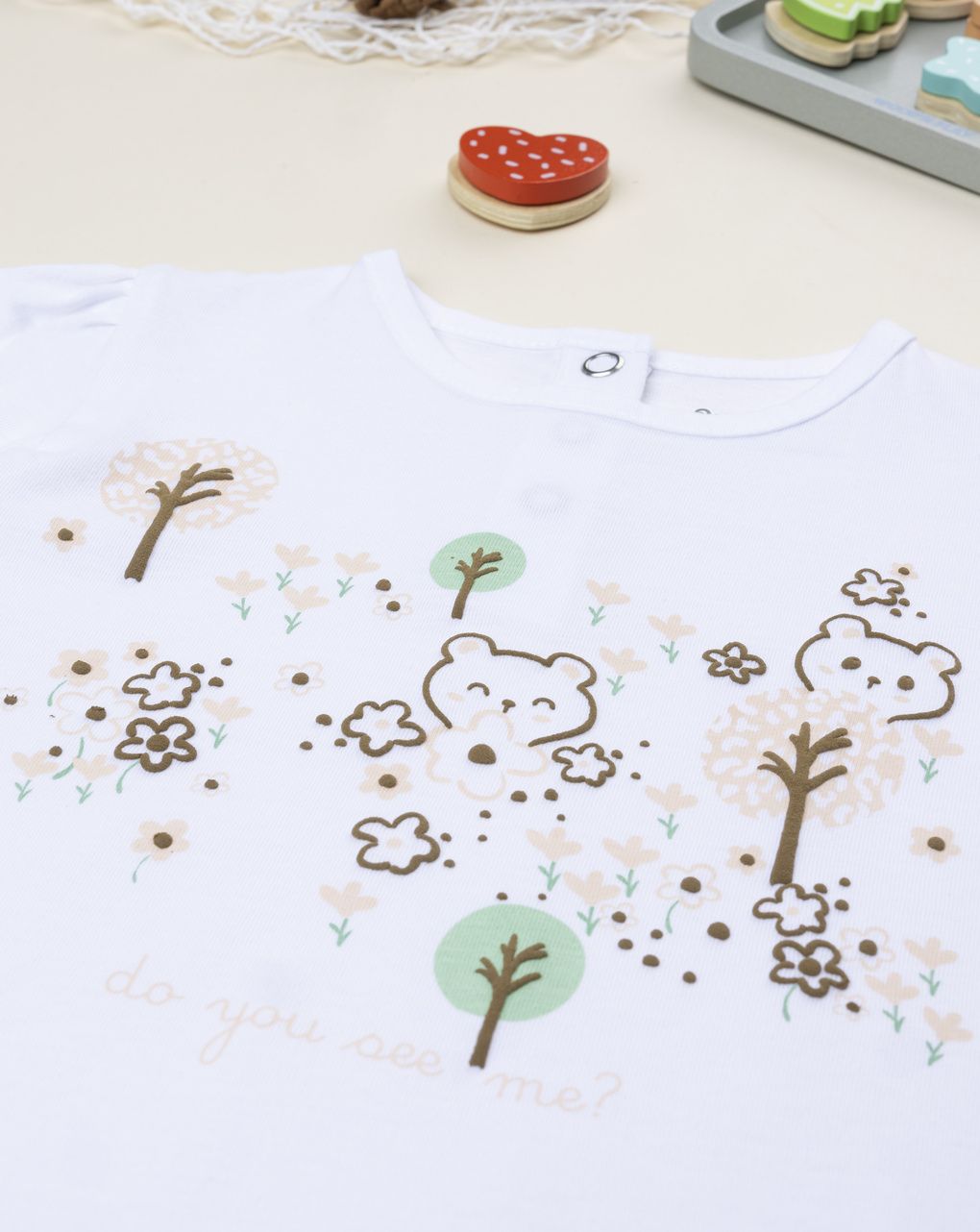 T-shirt bimba bianca stampa wood