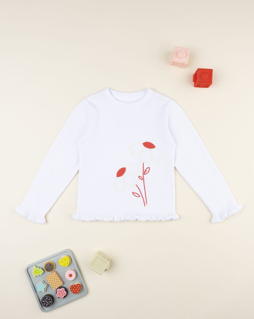 Maglione tricot bimba bianco ricami