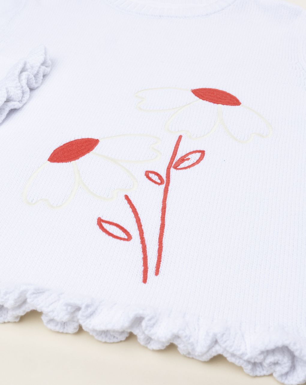 Maglione tricot bimba bianco ricami