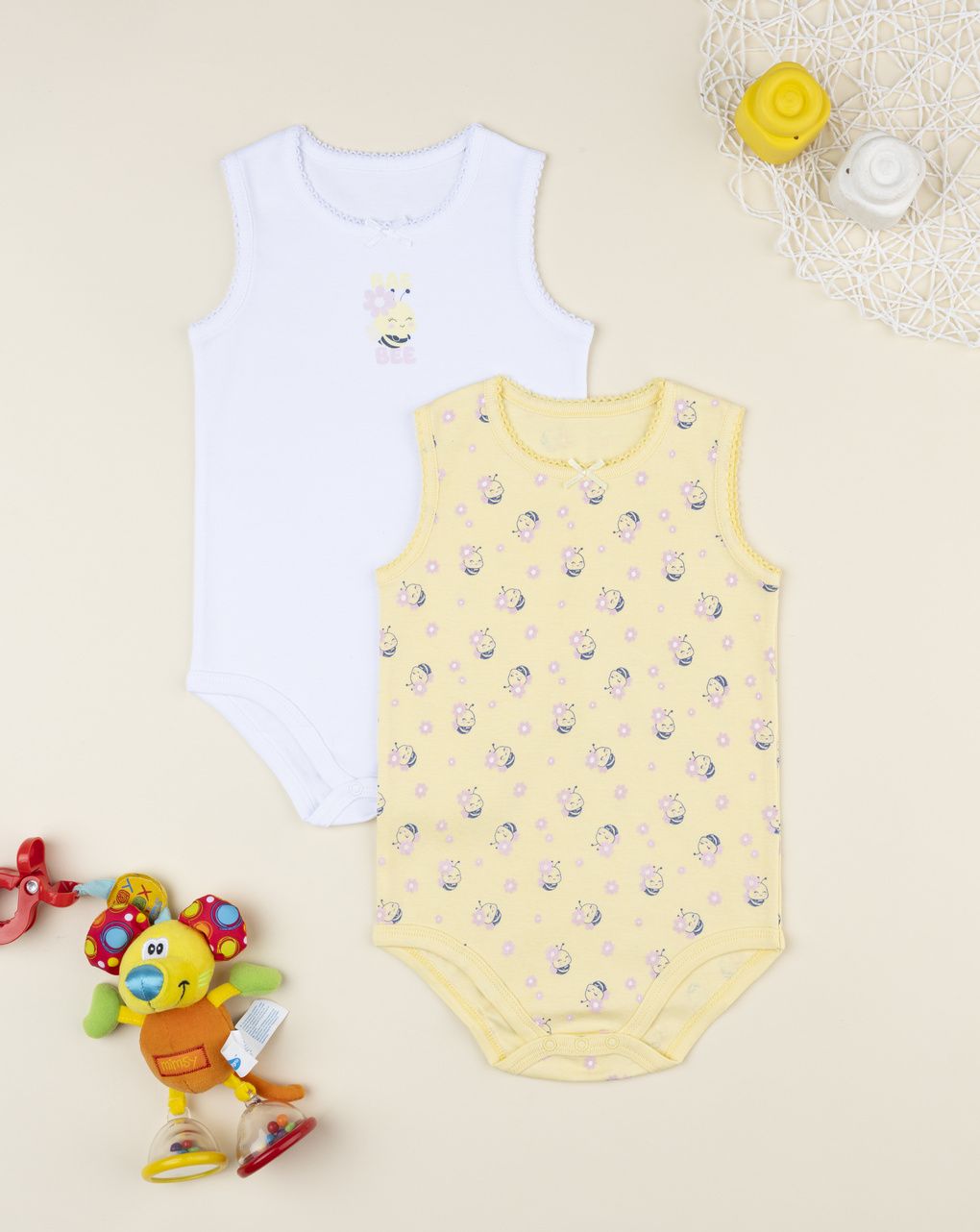 Pack 2 body bimba api bianco/giallo