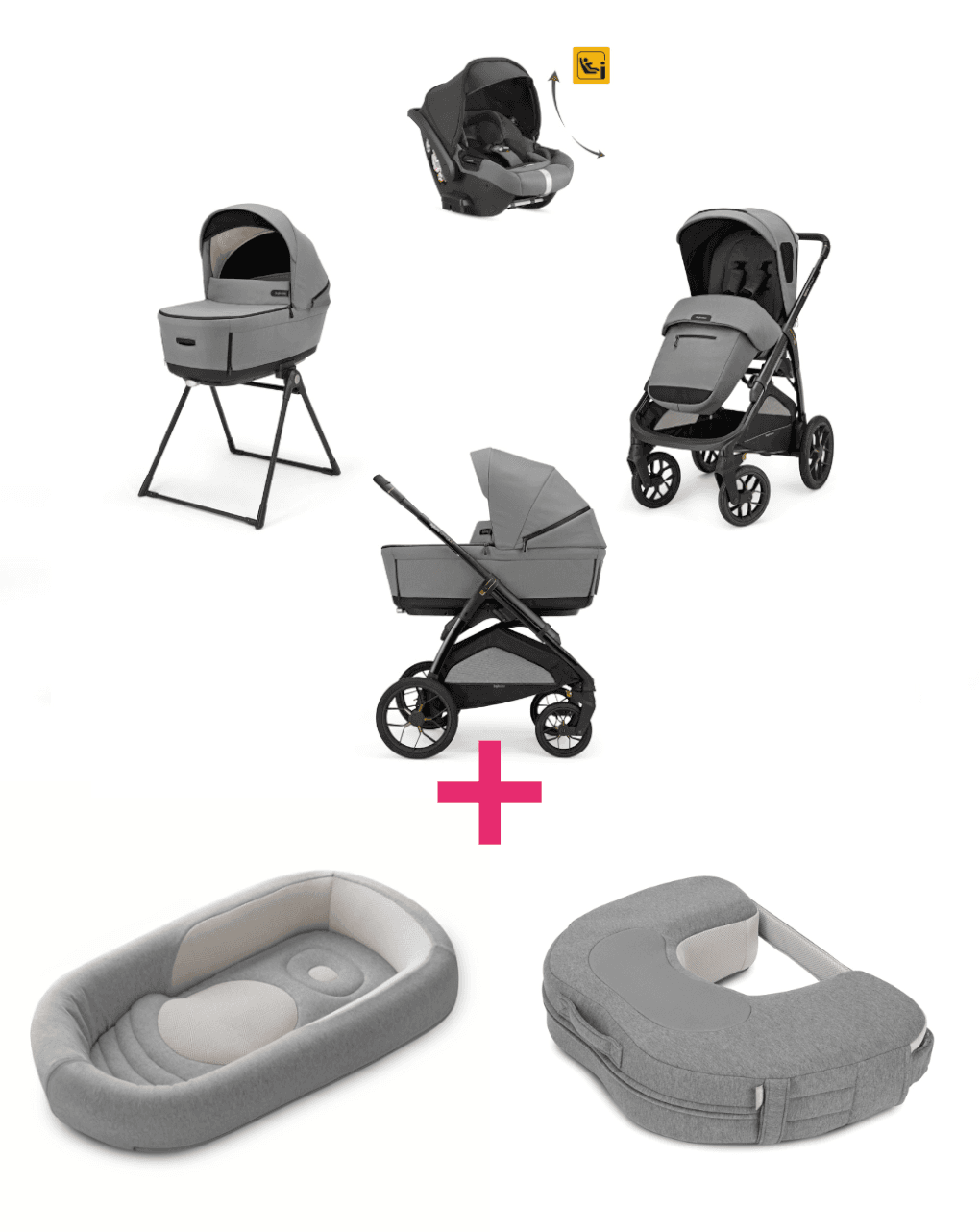 Trio inglesina system4 aptica xt darwin recline canyon grey con telaio nero + welcome pod harmony grey + cuscino allattamento elysia™ harmony grey a un prezzo speciale