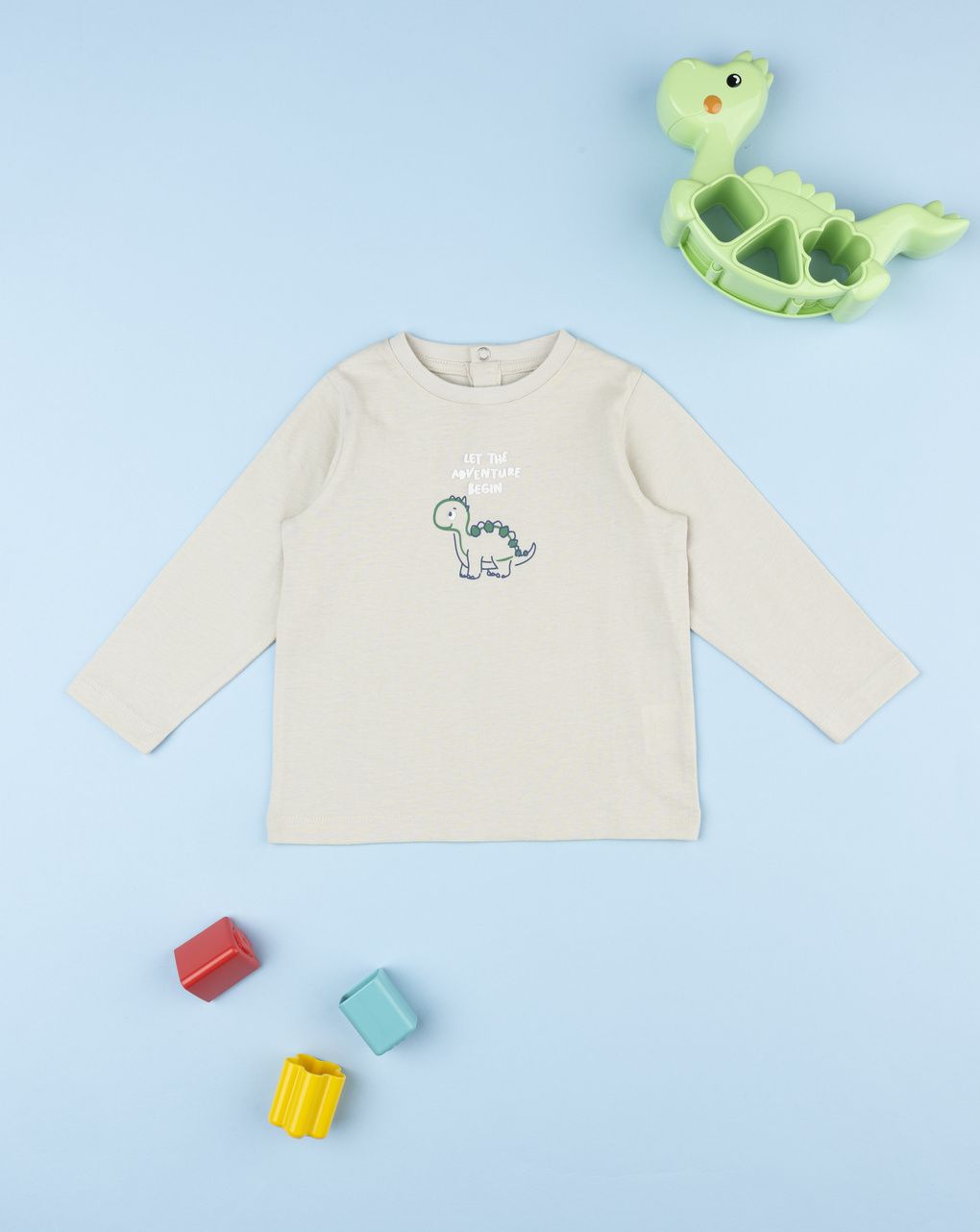 T-shirt bimbo beige stampata