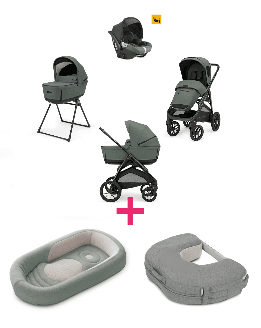 Trio inglesina system4 aptica xt darwin taiga green con telaio nero + welcome pod balance green + cuscino allattamento elysia™ harmony grey a un prezzo speciale