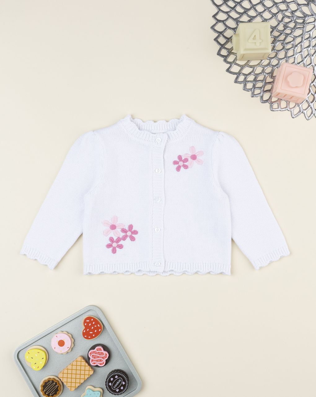 Cardigan bimba bianco fiori ricamati