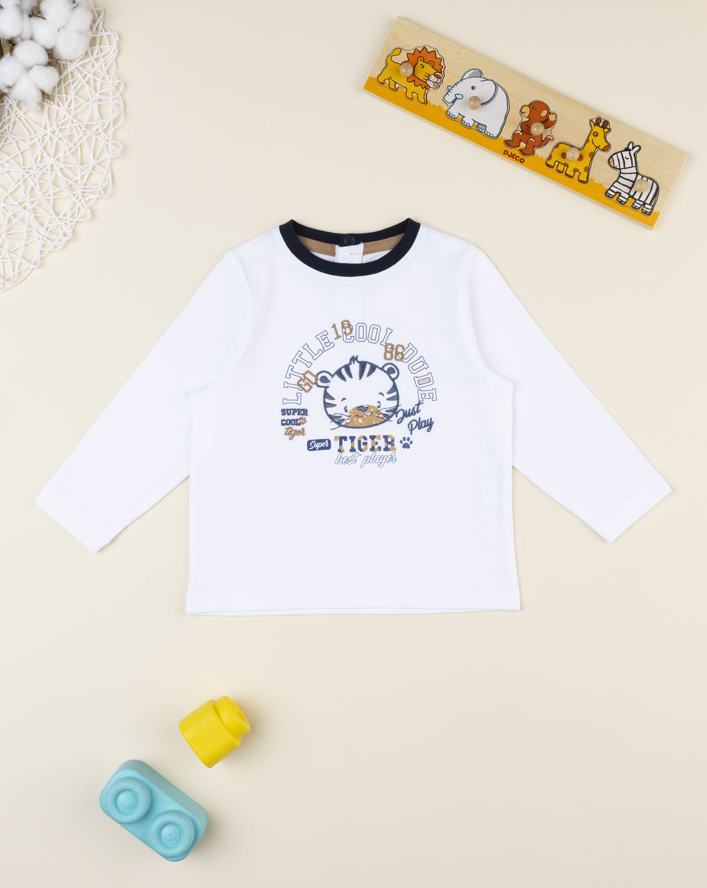 T-shirt bimbo bianca stampa tigre