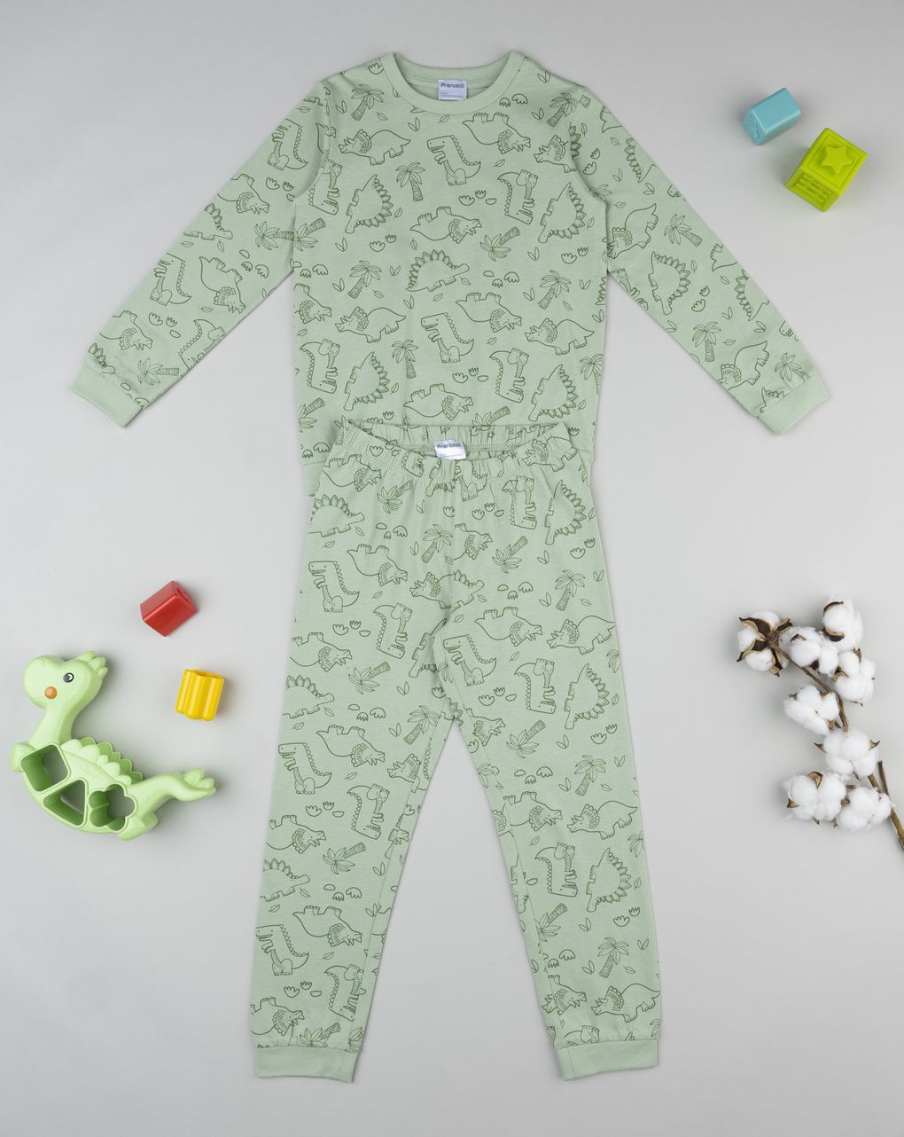 Pigiama 2 pezzi bambino verde dinosauri
