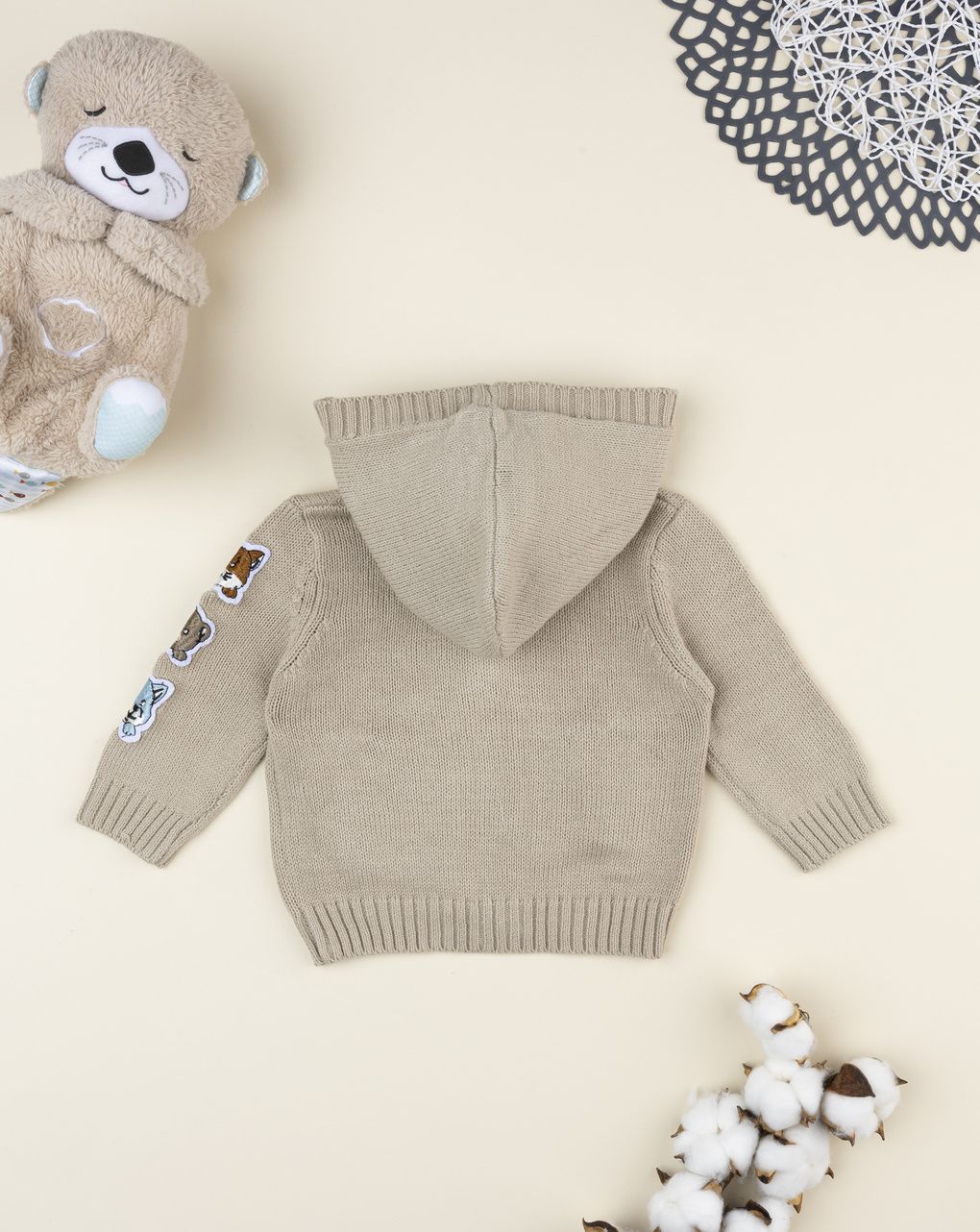 Cardigan beige bimbo con cappuccio