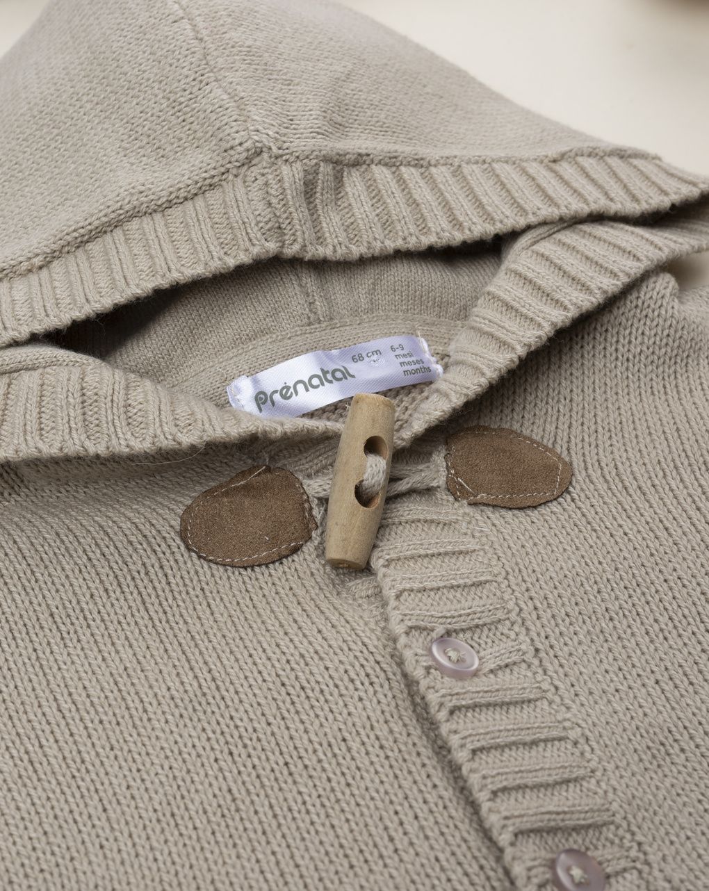 Cardigan beige bimbo con cappuccio