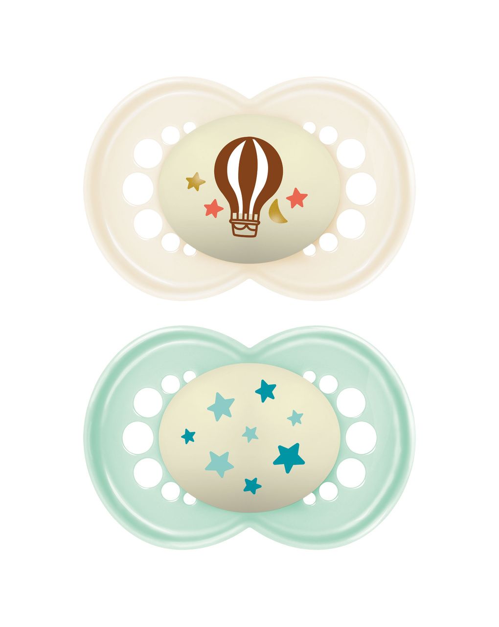 Succhietti original night 16+ silicone bio-circolare conf. doppia beige/verde - mam