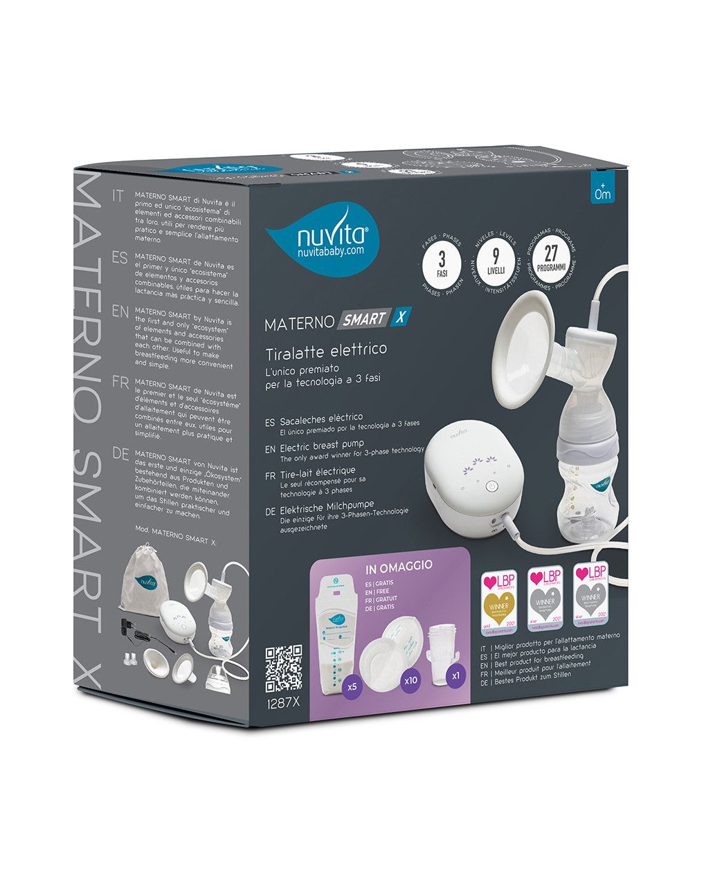 Tiralatte elettrico a 3 fasi - materno smart 1287x - con coppa per il seno intercambiabile - nuvita