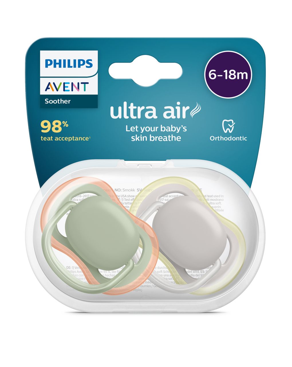 2 ciucci ultra air 6-18 mesi colore verde/grigio - philips avent