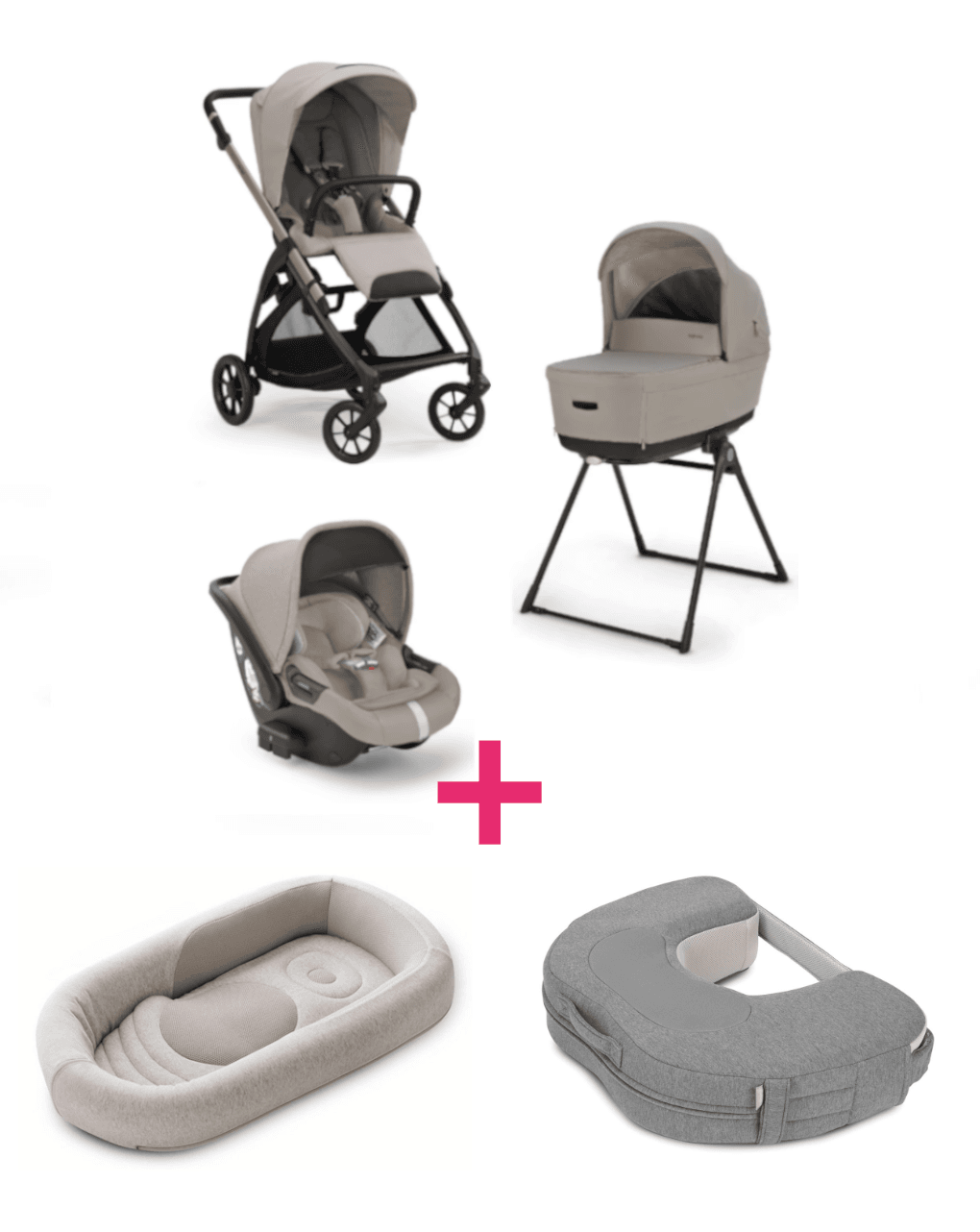 Trio inglesina system4 electa darwin recline battery beige con telaio iridio black + welcome pod quiet beige + cuscino allattamento elysia™ harmony grey a un prezzo speciale