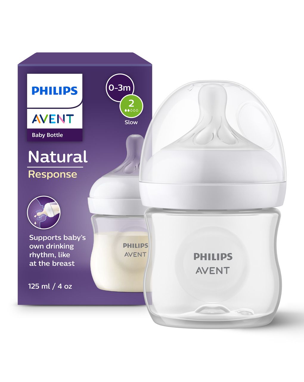 Biberon natural response 125 ml, con tettarella flusso 2 (lento). età consigliata: 0-3m. biberon 1 pz: scy900/01 - philips avent
